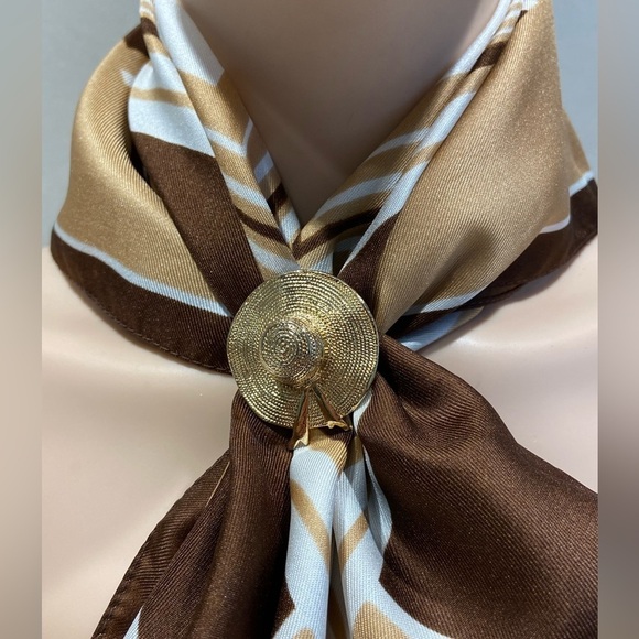 Vintage Straw Hat, Gold Tone Scarf Ring Slide - Scarf Clip - Picture 9 of 12